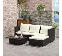 Outsunny Rattan Garden Sofa Set Wicker Patio Lounger 4-Seater Grey - Brown - Polyethylene,Alloy Steel, Rattan,Metal - 130cm x 64cm x 62cm