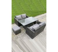 Rattan Garden Furniture Sofa Set Dining Table Height Adjustable Rising lifting Table Two Seater Sofa Fimous Dark Grey One Size