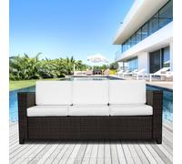 Rattan Garden Furniture Weave Wicker 3-Seater Sofa w/ Cushion - Mixed Brown