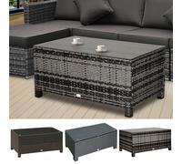 Rattan Garden Furniture Weave Wicker Coffee Table w/ Tempered Glass Mixed Brown