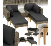 Rattan Garden Lounge Set 2 Outdoor Chairs 2 Stools Side Table