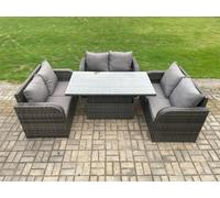 Rattan Garden Outdoor Furniture 3 PC Love Sofa Set Patio Adjustable Rising lifting Dining Table Dark Grey Mixed Fimous Dark Grey One Size