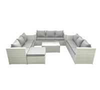 Fimous Rattan Garden Outdoor Furniture Set 10 Seater Garden Sofa Coffee Table Set with Big Footstool Light Grey Mixed