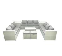 Fimous Rattan Garden Outdoor Furniture Set 11 Seater Garden Sofa Coffee Table Set with 2 Small Footstool 2 Side Tables Light Grey Mixed