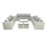 Rattan Garden Outdoor Furniture Set 11 Seater Garden Sofa Coffee Table Set with 2 Small Footstool Light Grey Mixed Fimous Light Grey One Size