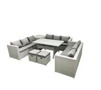 Rattan Garden Outdoor Furniture Set 11 Seater Garden Sofa Rectangulr Dining Table Set with 2 Small Footstool Side Table Light Grey Mixed Fimous Light Grey One Size