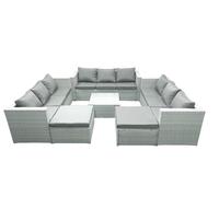 Rattan Garden Outdoor Furniture Set 11 Seater Rattan Garden Sofa Set with 2 Big Footstools Light Grey Mixed Fimous Light Grey One Size