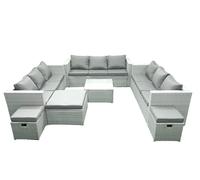 Rattan Garden Outdoor Furniture Set 12 Seater Rattan Garden Sofa Set with 3 Footstools Light Grey Mixed Fimous Light Grey One Size