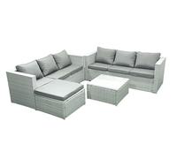 Rattan Garden Outdoor Furniture Set 7 Seater Rattan Garden Sofa Set with Big Footstool Light Grey Mixed Fimous Light Grey One Size