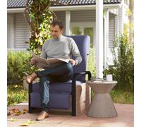 Outsunny Rattan Garden Recliner Chair Sun Lounger w/ Side Tray, Brown/Blue - Brown/Blue - Steel, PE Rattan - 82 x 69 x 102 cm