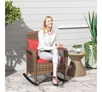 Outsunny Rattan Garden Rocking Chair w/ Seat and Back Cushions, Red, Red