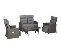 Rattan Garden Sofa Set 4pc Grey Rattan Steel Frame Glass Top 122x72x104cm w/Cush