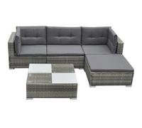 Rattan Garden Sofa Set 5pc Grey PE Rattan Steel Frame 69.5x69.5x52.5cm Cream 5cm