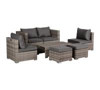 Rattan Garden Sofa Set 6-Seater Grey PE Wicker Steel Frame 55x55x36cm Cushioned