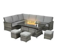 Outsunny 7 Pieces Rattan Garden Furniture Set W/ 50,000 Btu Fire Pit Table In Mid Grey Mid Grey