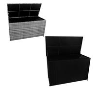 Rattan Garden Storage Box 700L Grey Water Resistant Zipped Lining Cover Cushion Blanket Tools Toys Furniture Large Chest Outdoor Patio Deck Steel Frame Weather Resistant Gas Lift Lid Portable Wheels