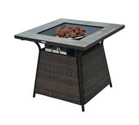Rattan Gas Fire Pit W/Lid-Brown/Black