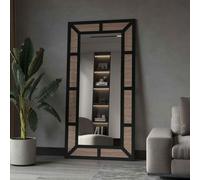 rattan glass cheval mirror with black metal frame