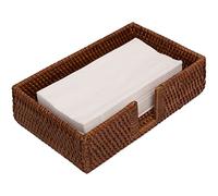 Rattan Guest Towel Holder For Bathroom Towel Caddy Rectangular Napkin Tray 9.4 X 5.9 X 2.4 Inches Wicker Toilet Tank Basket Tissue Paper Hand Towels Storage Countertop (Guest Towel, Dark Brown)