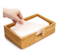 Rattan Guest Towel Holder For Bathroom Towel Caddy Rectangular Napkin Tray Wicker Toilet Tank Basket Honey Brown 9.5 X 5.9 X 2.3 Inches Tissue Paper Hand Towels Storage Luncheon Kitchen Countertop