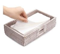 Rattan Guest Towel Holder For Bathroom Towel Caddy Rectangular Napkin Tray Wicker Toilet Tank Basket White Wash 9.5 X 5.9 X 2.3 Inches Tissue Paper Hand Towels Storage Luncheon Kitchen Countertop