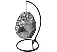 Rattan Hanging Egg Chair with Cushions, Free Standing Basket Chair 150kg Capacity for Indoor Outdoor (Grey) Alivio Grey One Size
