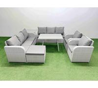Rattan High Back Lounge Sofa Set with Reclining Chairs Side Table Fimous Light Grey One Size