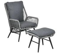 Rattan Leisure Chair Set Adjustable Recliner Patio Lounge Chairs Footstool Grey