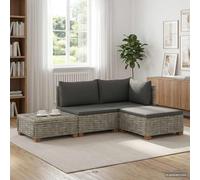 Rattan Lounge Set 3-Seater Kubu Grey Natural Rattan Mahogany Frame 72x72x66 cm.