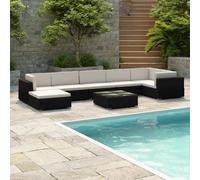 Rattan Lounge Set 8pc Black PE Rattan Powder-Coated Steel Cream Cushions Modular