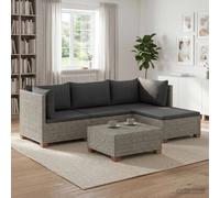 Rattan Lounge Set Kubu Grey Natural Rattan 4-Seater Modular 72x72x66cm Mahogany