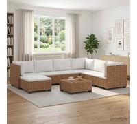 Rattan Lounge Set Natural 7-Seater Modular 72x72x66cm Mahogany Frame Cream Cush.