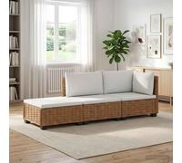 Rattan Lounge Set Natural Rattan 3-Seater Modular 72x72x66cm Cream Cushions XL