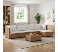 Rattan Lounge Set Natural Rattan Mahogany Frame 5-Seater Modular 72x72x66cm Soft