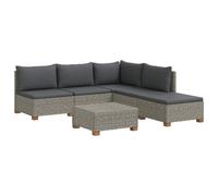 Rattan Lounge Set Natural 5-Seater Modular Solid Mahogany Frame with Cushions XL