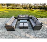 Rattan Lounge Sofa Set 11 Seater Outdoor Garden Furniture Set with Rectangular Coffee Table 3 Seater Sofa Side Table 2 Small Footstools Fimous Dark Grey One Size