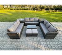 Rattan Lounge Sofa Set 11 Seater Outdoor Garden Furniture Set with Rectangular Coffee Table 3 Seater Sofa 2 Side Tables 2 Small Footstools Fimous Dark Grey One Size