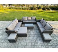Rattan Lounge Sofa Set 12 Seater Outdoor Garden Furniture Set with Rectangular Coffee Table 3 Seater Sofa 3 Footstools Dark Grey Mixed Fimous Dark Grey One Size