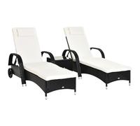 Rattan Lounger Set Black 200x73x56cm PE Rattan 2 Recliners w/ Side Table w/cush