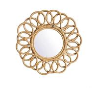 Rattan Mirror Wall Hanging Creative, Retro Style 43x17cm 200g for Home Guesthouse Decoration Entryway Bedroom Dressing Area(A)