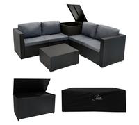Jardi Serafina Rattan Modular 6 Piece Furniture Set & 700L Storage Box -Black, Black