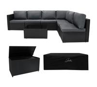 Rattan Modular 7 Piece Furniture Set & 700L Storage Box - Black Black