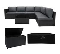 Jardi Serafina Rattan Modular 7 Piece Furniture Set & 996L Storage Box - Black, Black