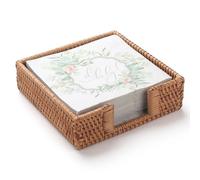 Rattan Napkin Holder Square, Wicker Napkin Basket for Kitchen, Flat Napkin Holders for Paper Napkins, Woven Napkin Holders for Tables (19 x 19 x 6.4 cm)