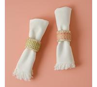 Rattan Napkin Rings Set of 2 - Natural Napkin Rings with Green & Orange Accents