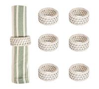 Rattan Napkin Rings Set of 6 Premium Ketak Rattan Tableware Decor Alfresco Dining Table Decoration Accessory Tableware Gift Idea (White)