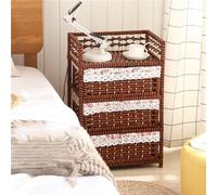 Rattan Nightstand with 3 Drawers, Tall Bedside Table with Open Storage Shelf, Boho Small Wicker Dresser for Bedroom, Farmhouse End Table for Living Room 16.9''L x 10.6''W x 25.6''H(Brown)