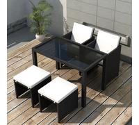 Rattan Outdoor Dining Set 5-piece Black PE Rattan Steel Frame Glass Top 123x60cm