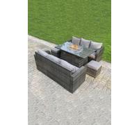 Fimous Rattan Outdoor Furniture Gas Fire Pit Rectangle Dining Table Gas Heater 3 Seater Lounge Sofa Small Footstools Sets 8 Seater