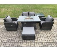 Rattan Outdoor Garden Furniture Set Gas Fire Pit Dining Table with Side Table Chair Love seat Sofa Footstool Fimous Dark Grey One Size